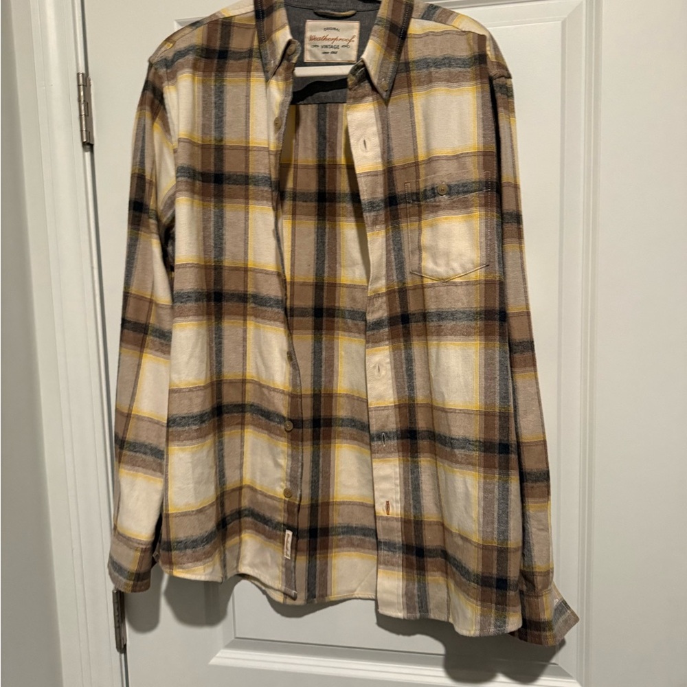 Weatherproof Men's Casual Plaid Shirt in Yellow and Brown